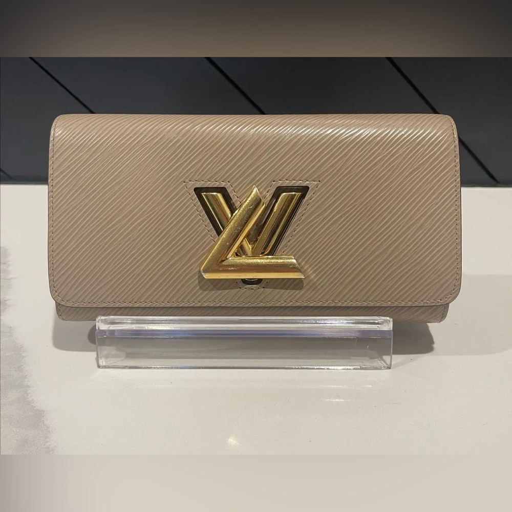 Authentic Louis Vuitton Twist Lock Wallet in Taupe with Gold Hardware LV